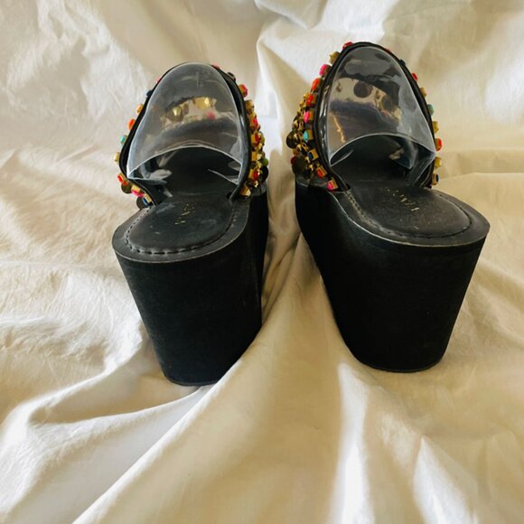 Boho Rhinestone and Beaded Platform Wedge Sandals Size 6 - Picture 7 of 11